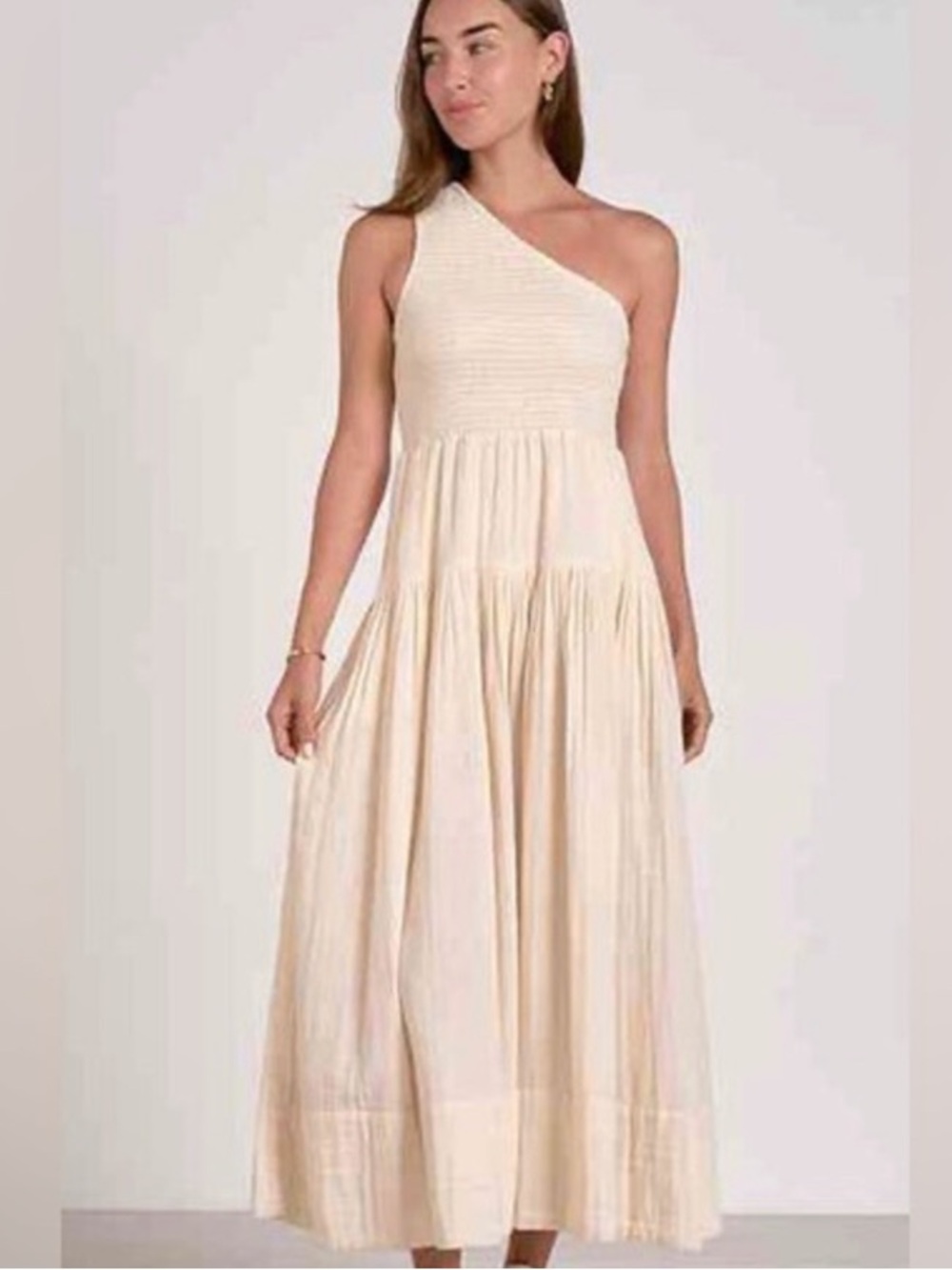 Smocked Maxi Dress - One Shoulder